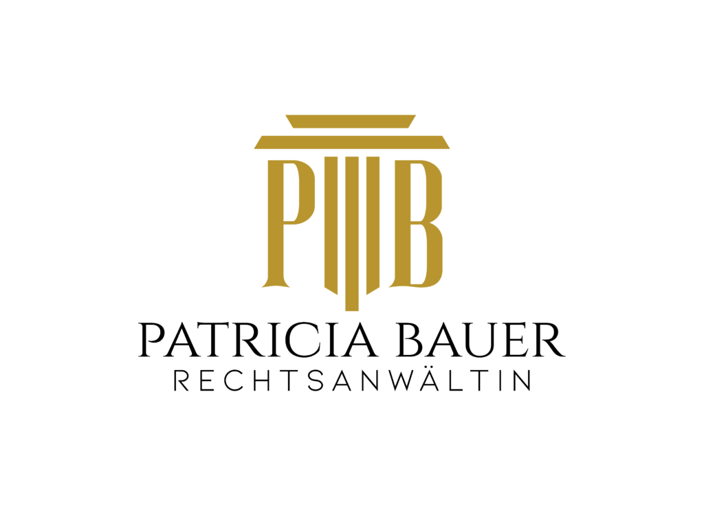 Logo von Patricia Bauer, Rechtsanwältin, mit stilisierten Initialen P B in Säulenform