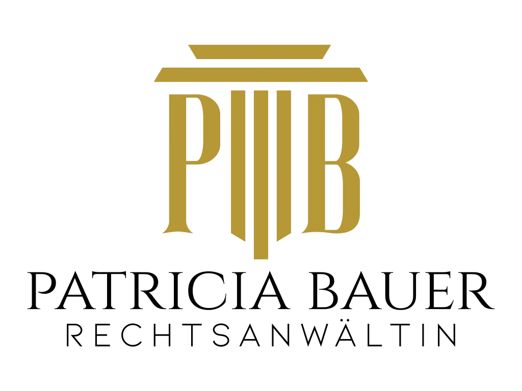 Logo von Patricia Bauer, Rechtsanwältin, in gold und schwarz
